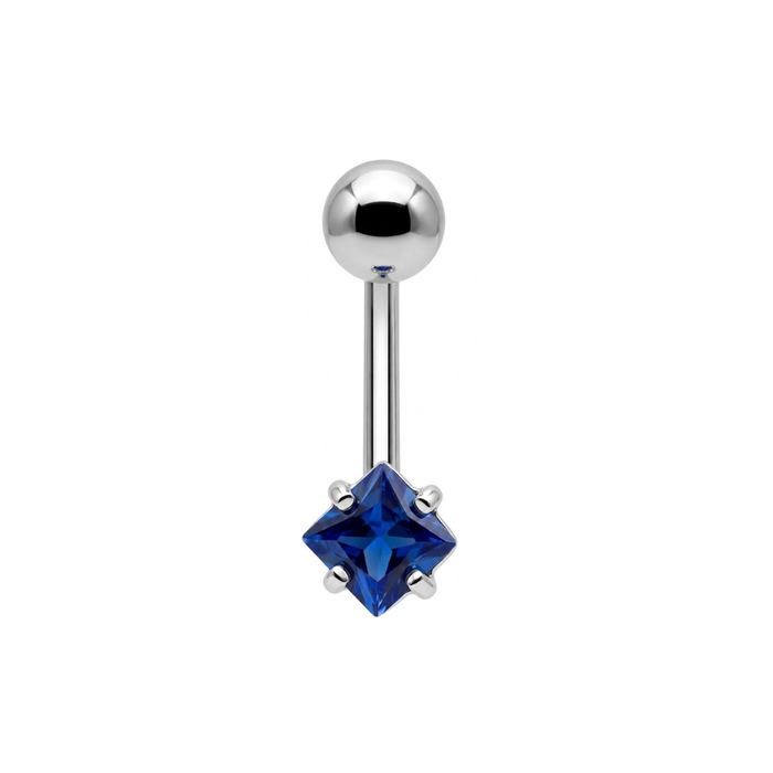 925 Sterling Silver Square CZ Jewelled Non Dangle Belly Button Ring