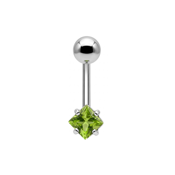 925 Sterling Silver Square CZ Jewelled Non Dangle Belly Button Ring