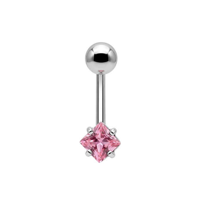 925 Sterling Silver Square CZ Jewelled Non Dangle Belly Button Ring
