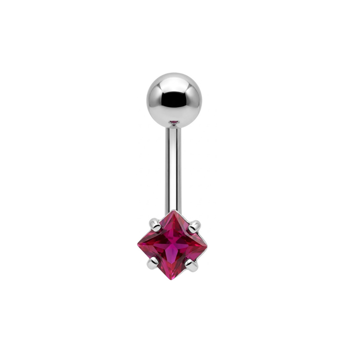925 Sterling Silver Square CZ Jewelled Non Dangle Belly Button Ring