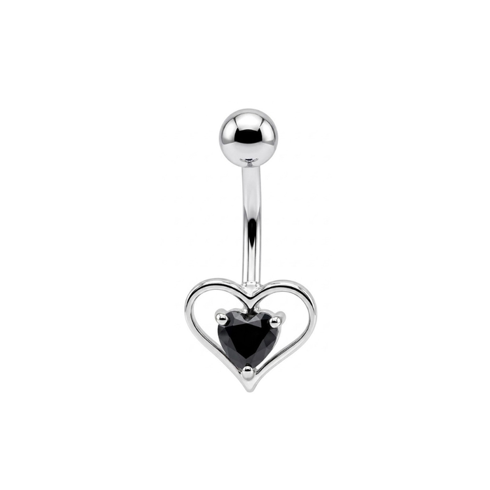 925 Sterling Silver Heart CZ Jewelled Non Dangle Belly Button Ring