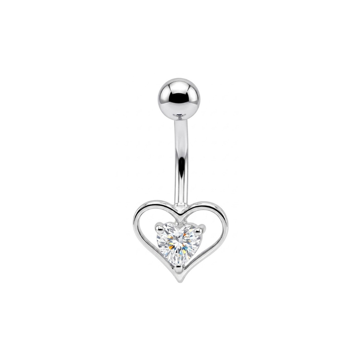 925 Sterling Silver Heart CZ Jewelled Non Dangle Belly Button Ring