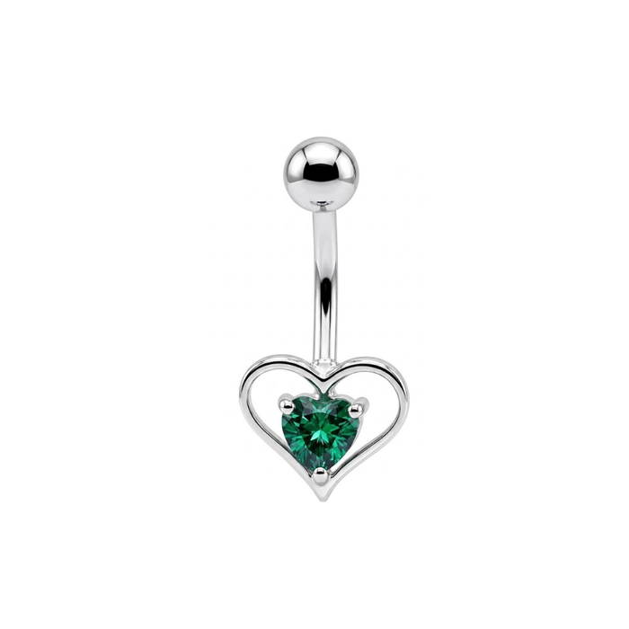 925 Sterling Silver Heart CZ Jewelled Non Dangle Belly Button Ring