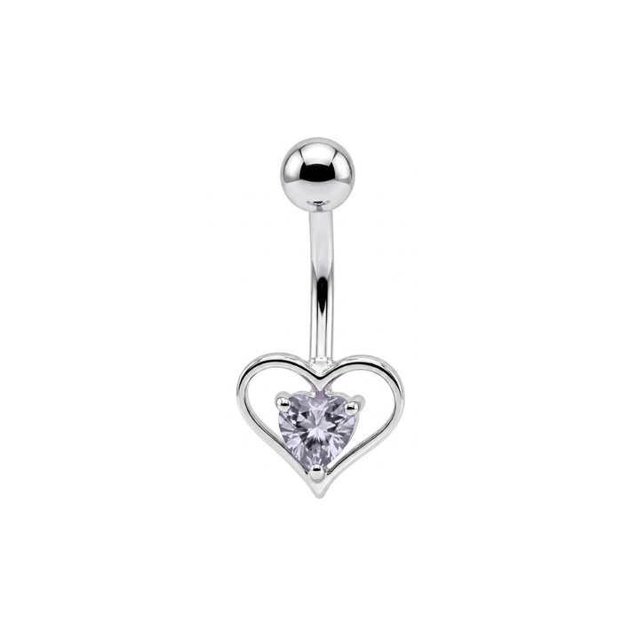 925 Sterling Silver Heart CZ Jewelled Non Dangle Belly Button Ring
