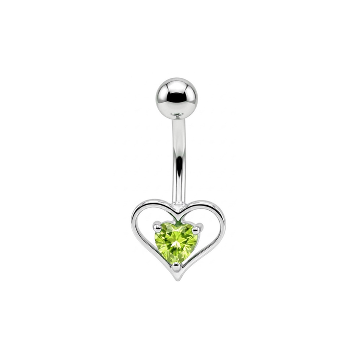 925 Sterling Silver Heart CZ Jewelled Non Dangle Belly Button Ring