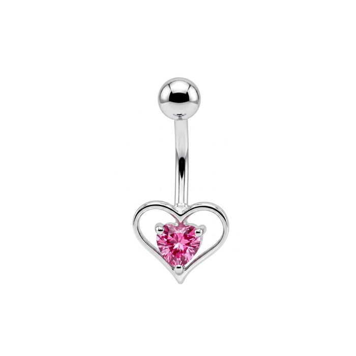 925 Sterling Silver Heart CZ Jewelled Non Dangle Belly Button Ring