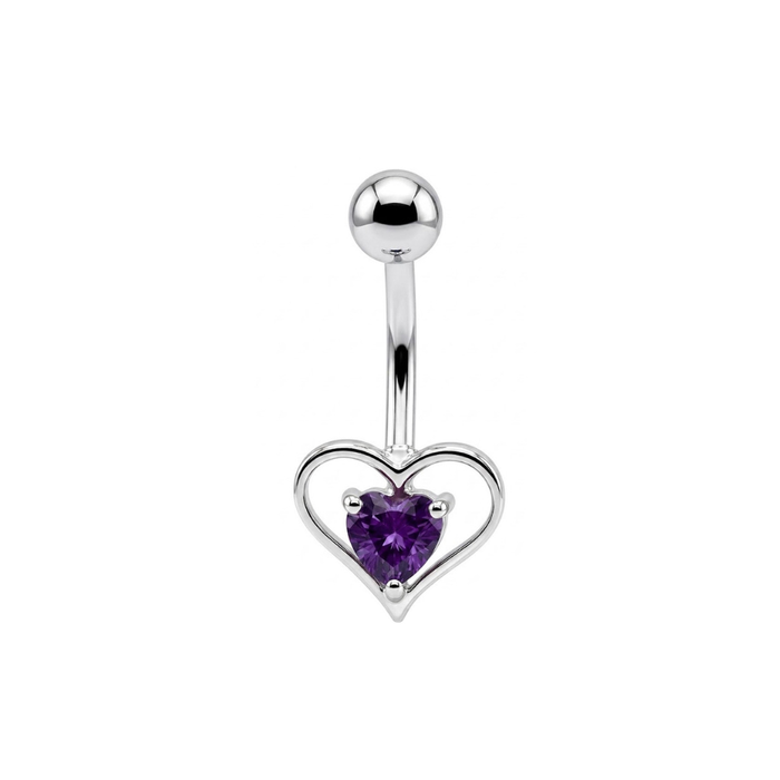 925 Sterling Silver Heart CZ Jewelled Non Dangle Belly Button Ring