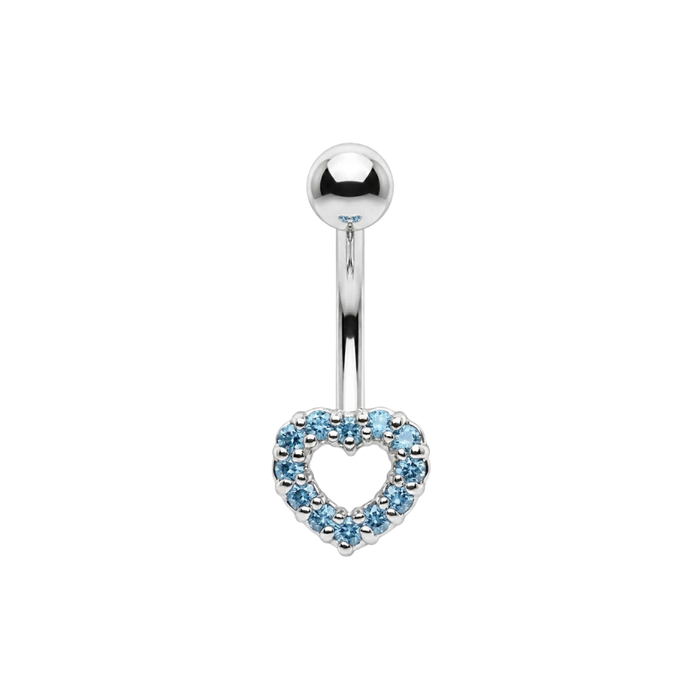 925 Sterling Silver CZ Jewelled Open Heart Non Dangle Belly Button Ring
