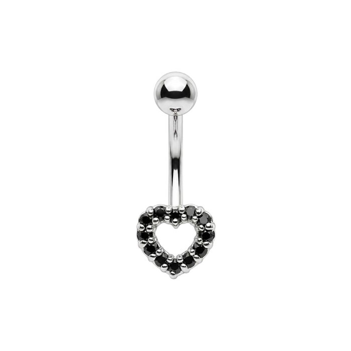 925 Sterling Silver CZ Jewelled Open Heart Non Dangle Belly Button Ring