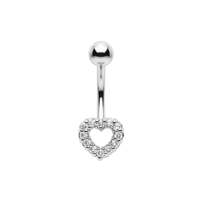 925 Sterling Silver CZ Jewelled Open Heart Non Dangle Belly Button Ring