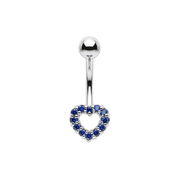 925 Sterling Silver CZ Jewelled Open Heart Non Dangle Belly Button Ring