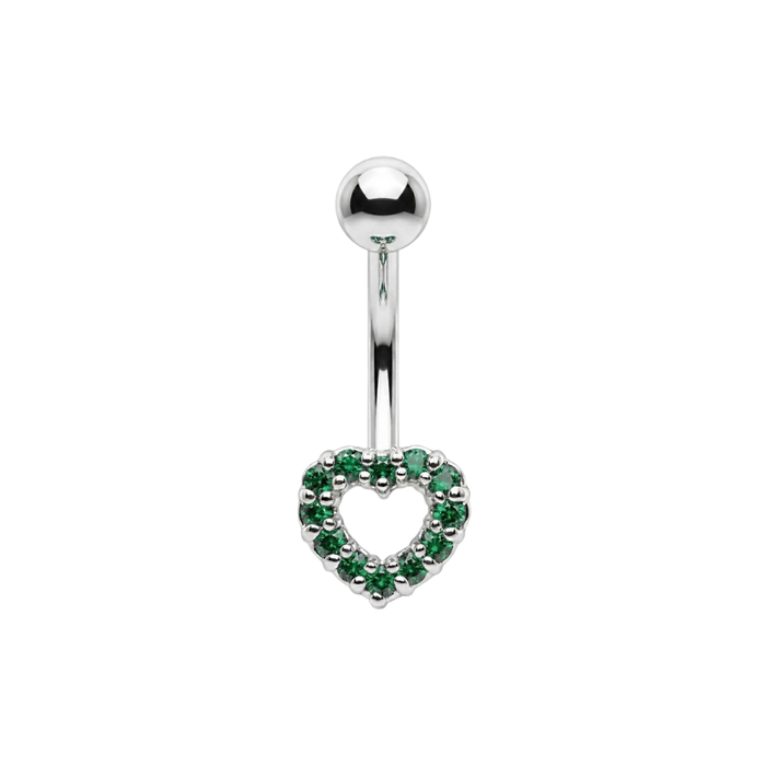 925 Sterling Silver CZ Jewelled Open Heart Non Dangle Belly Button Ring