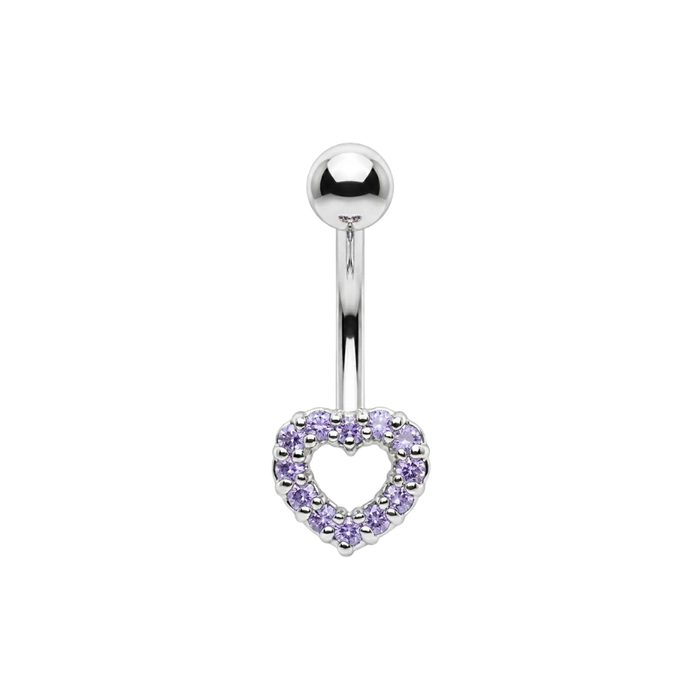 925 Sterling Silver CZ Jewelled Open Heart Non Dangle Belly Button Ring