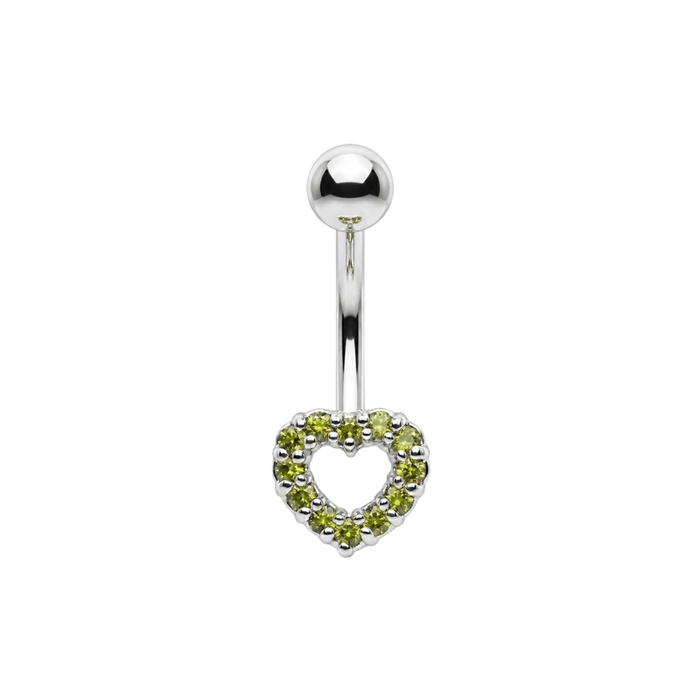 925 Sterling Silver CZ Jewelled Open Heart Non Dangle Belly Button Ring