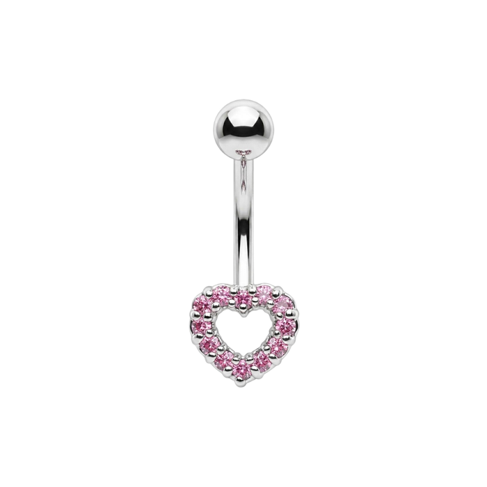 925 Sterling Silver CZ Jewelled Open Heart Non Dangle Belly Button Ring