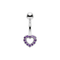 925 Sterling Silver CZ Jewelled Open Heart Non Dangle Belly Button Ring