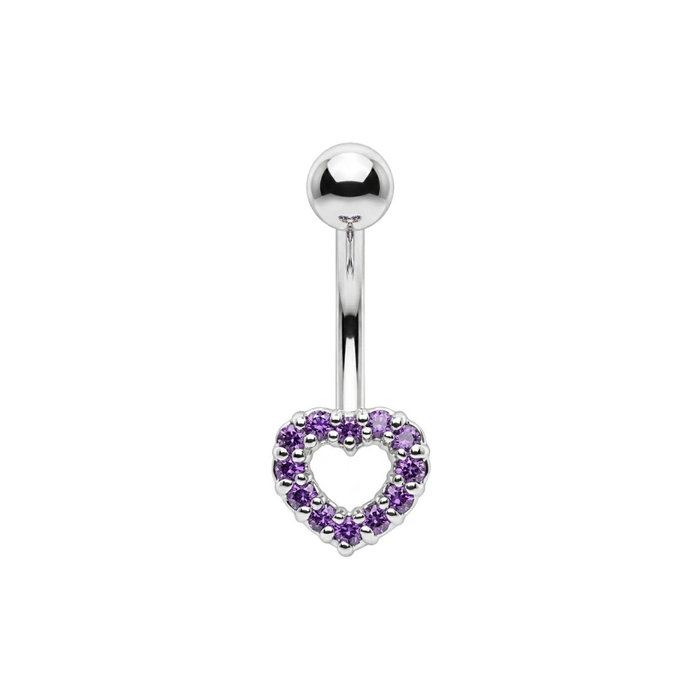 925 Sterling Silver CZ Jewelled Open Heart Non Dangle Belly Button Ring