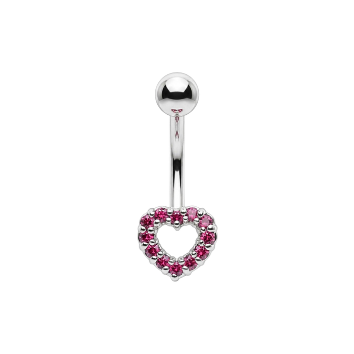 925 Sterling Silver CZ Jewelled Open Heart Non Dangle Belly Button Ring