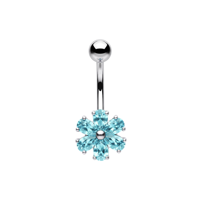 925 Sterling Silver Six Petal CZ Flower Non Dangle Belly Button Ring