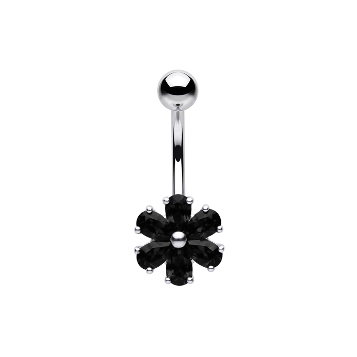 925 Sterling Silver Six Petal CZ Flower Non Dangle Belly Button Ring