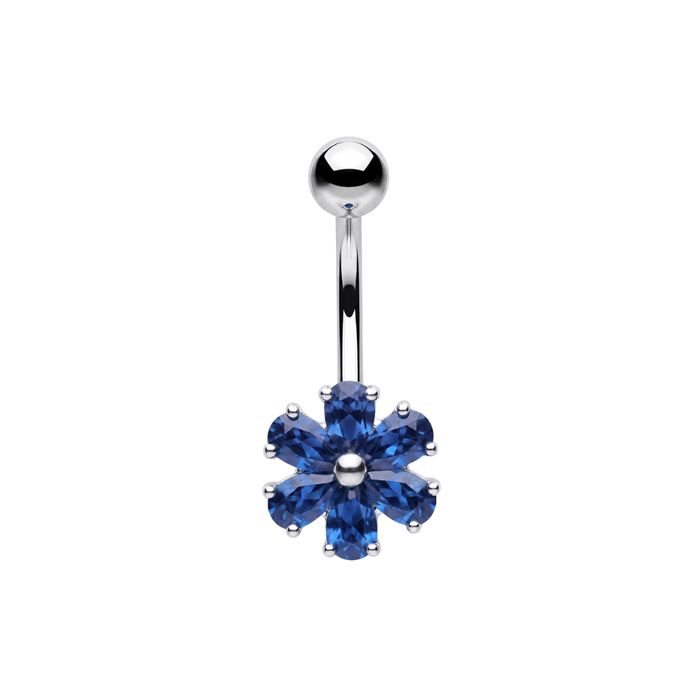 925 Sterling Silver Six Petal CZ Flower Non Dangle Belly Button Ring