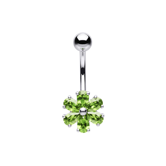 925 Sterling Silver Six Petal CZ Flower Non Dangle Belly Button Ring
