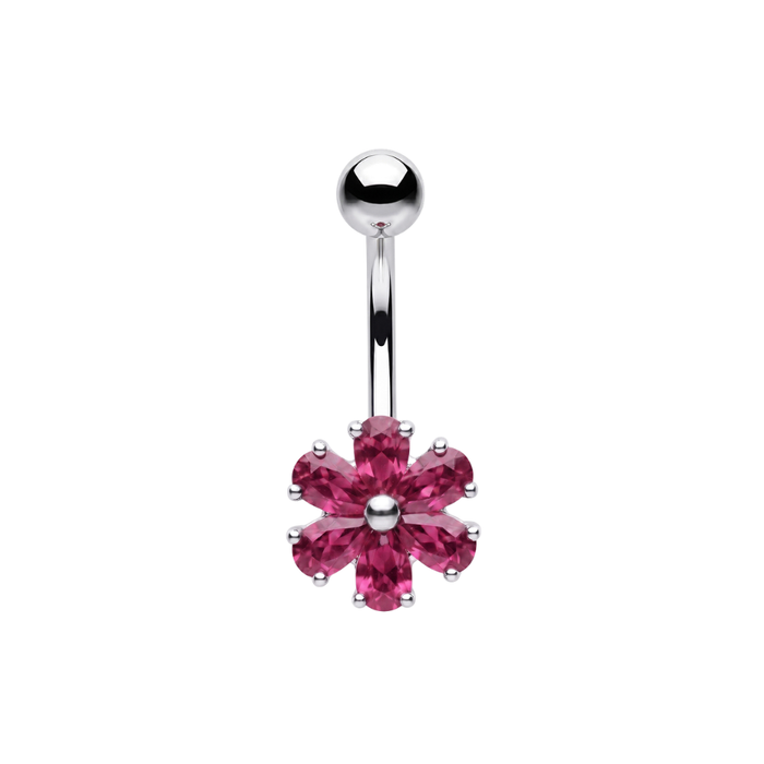 925 Sterling Silver Six Petal CZ Flower Non Dangle Belly Button Ring