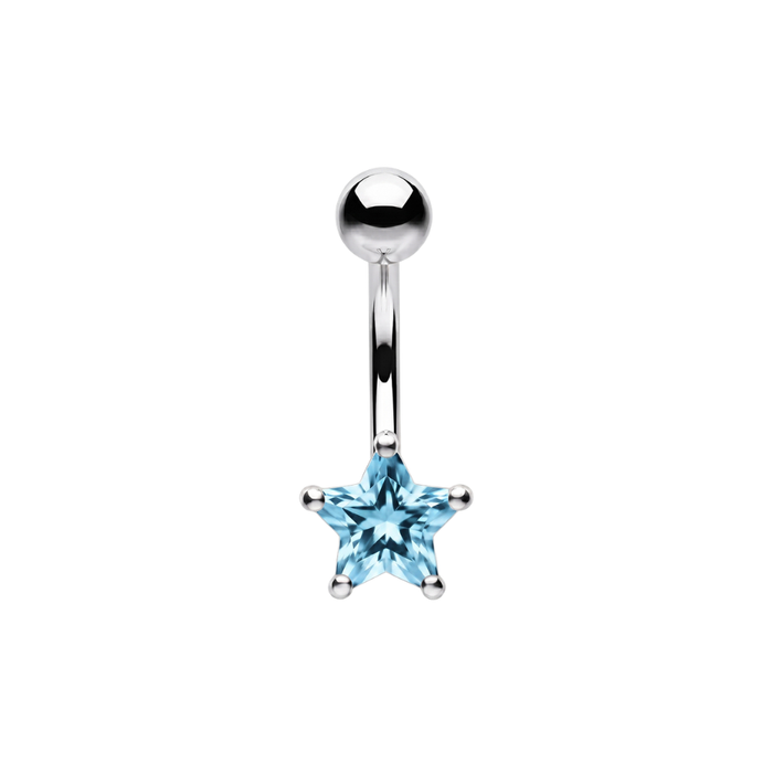 925 Sterling Silver CZ Star Non Dangle Belly Button Ring