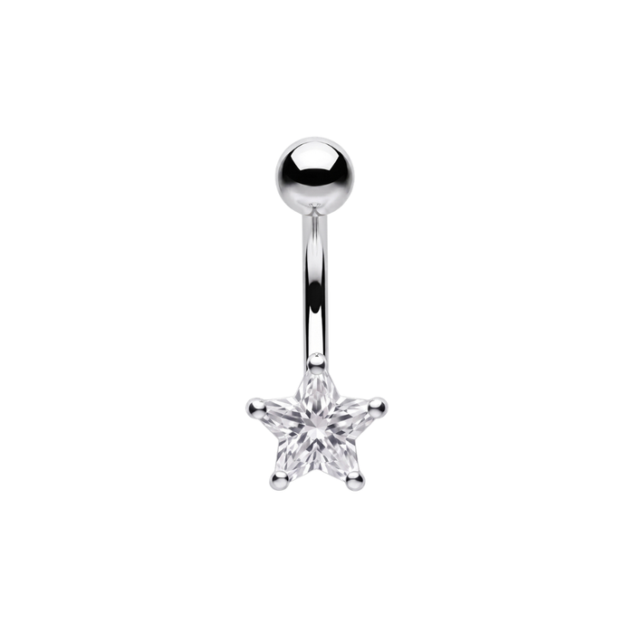 925 Sterling Silver CZ Star Non Dangle Belly Button Ring