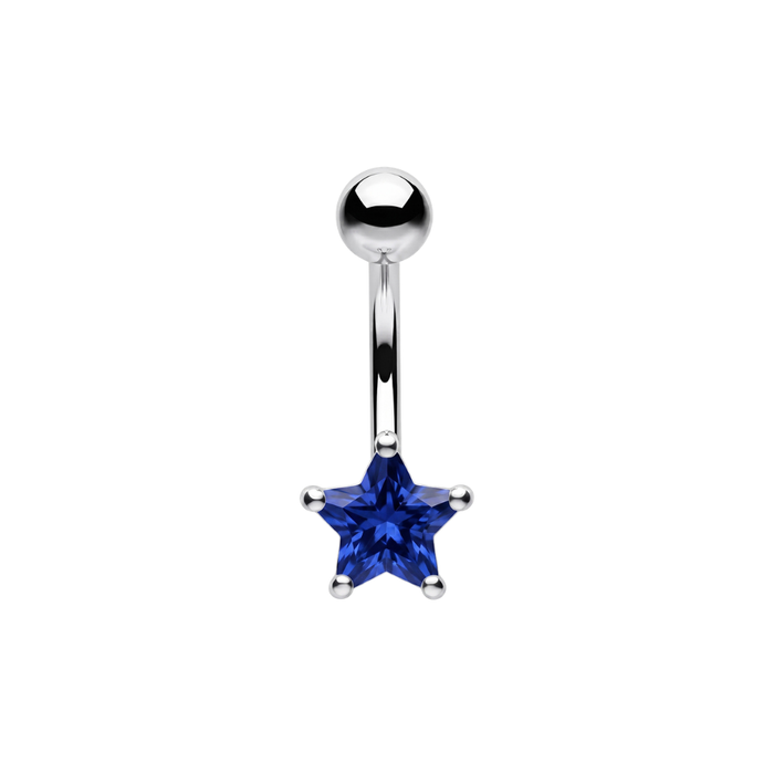 925 Sterling Silver CZ Star Non Dangle Belly Button Ring