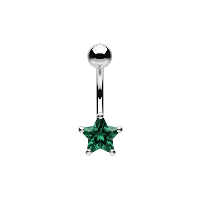 925 Sterling Silver CZ Star Non Dangle Belly Button Ring
