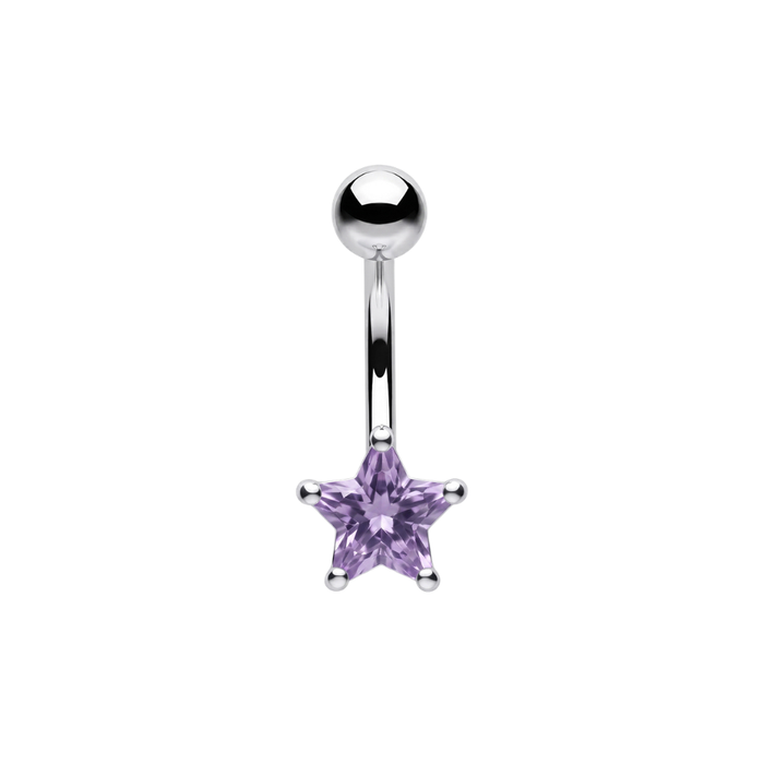 925 Sterling Silver CZ Star Non Dangle Belly Button Ring