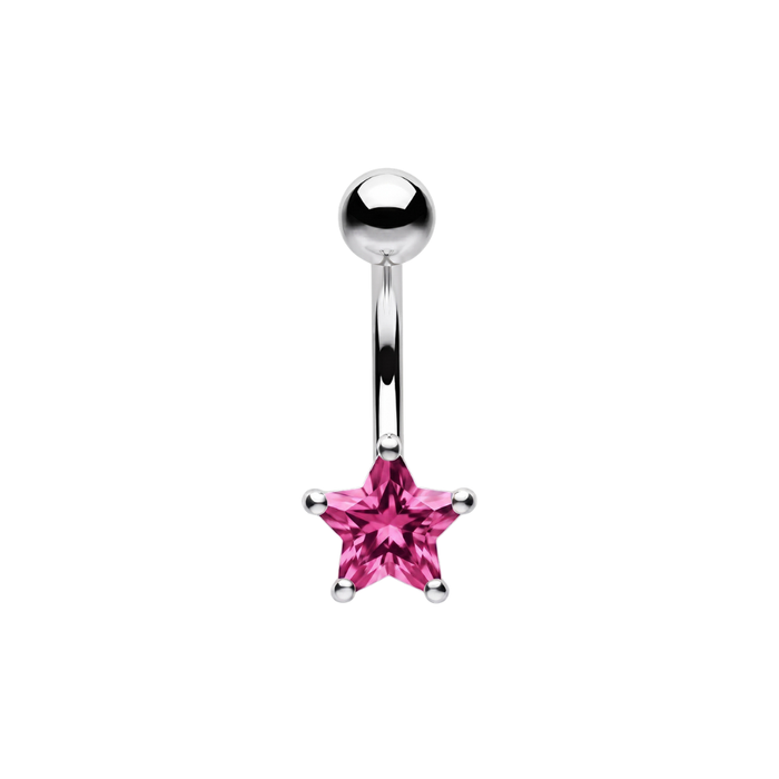 925 Sterling Silver CZ Star Non Dangle Belly Button Ring
