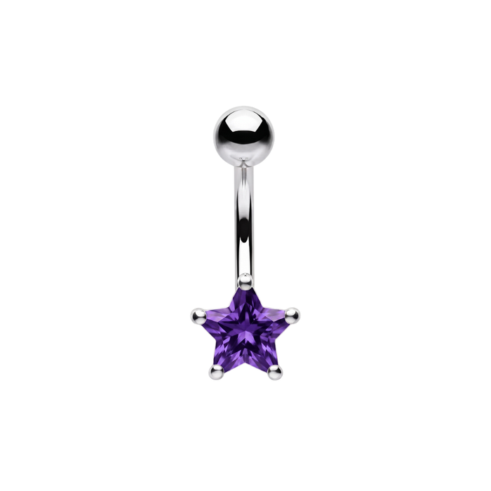 925 Sterling Silver CZ Star Non Dangle Belly Button Ring