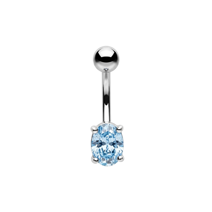 925 Sterling Silver CZ Oval Non Dangle Belly Button Ring