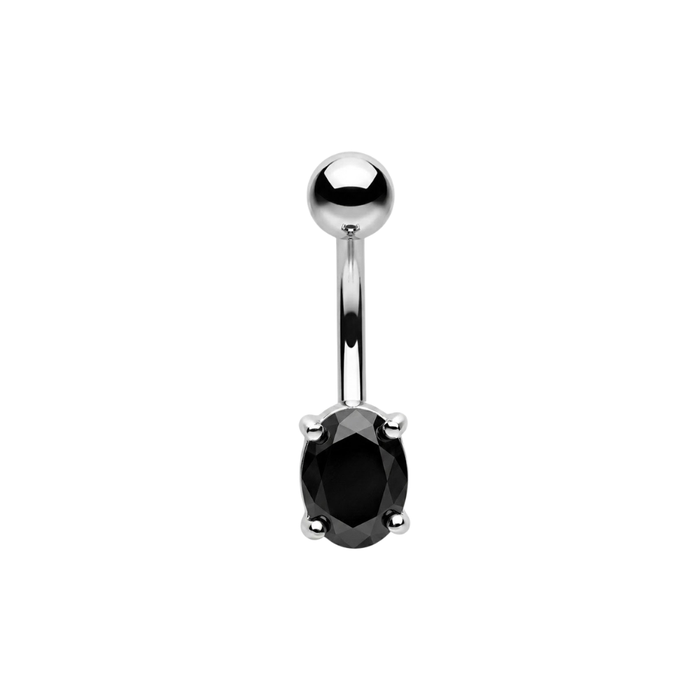 925 Sterling Silver CZ Oval Non Dangle Belly Button Ring
