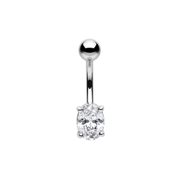 925 Sterling Silver CZ Oval Non Dangle Belly Button Ring