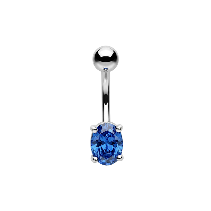 925 Sterling Silver CZ Oval Non Dangle Belly Button Ring