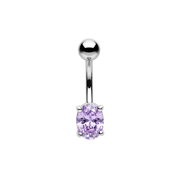 925 Sterling Silver CZ Oval Non Dangle Belly Button Ring