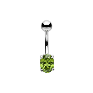 925 Sterling Silver CZ Oval Non Dangle Belly Button Ring
