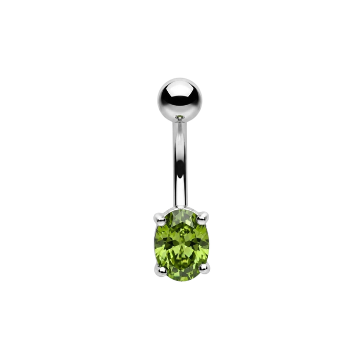 925 Sterling Silver CZ Oval Non Dangle Belly Button Ring