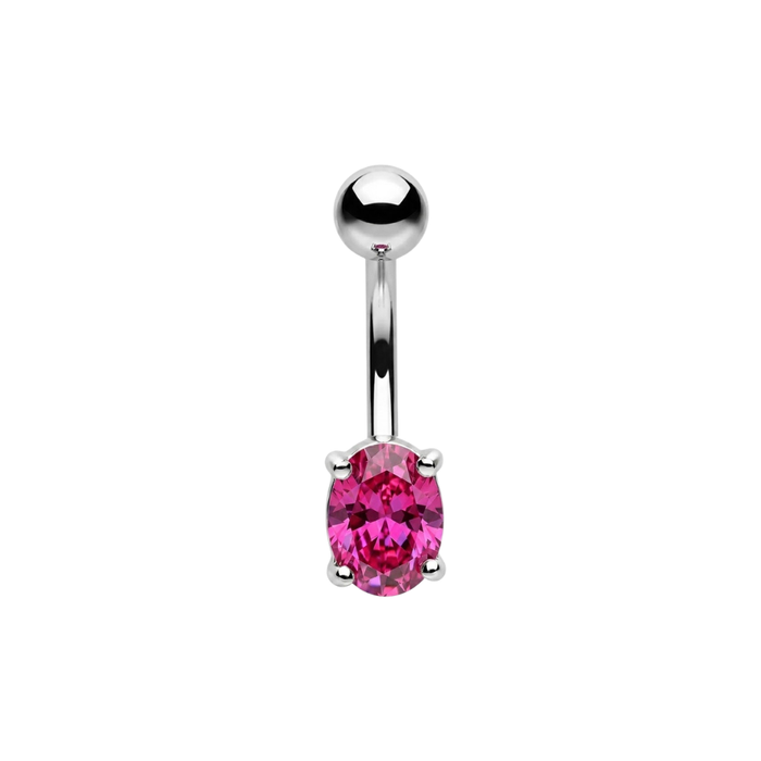 925 Sterling Silver CZ Oval Non Dangle Belly Button Ring