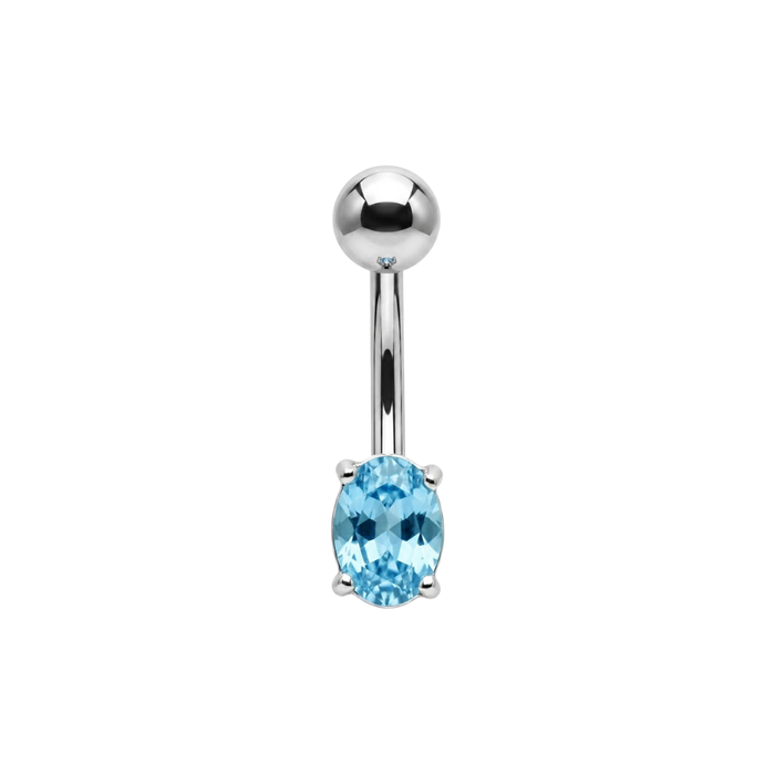 925 Sterling Silver Petite Oval CZ Non Dangle Belly Button Ring