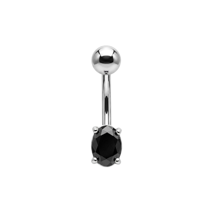 925 Sterling Silver Petite Oval CZ Non Dangle Belly Button Ring