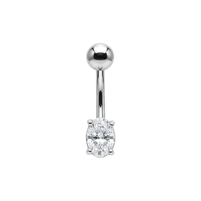 925 Sterling Silver Petite Oval CZ Non Dangle Belly Button Ring