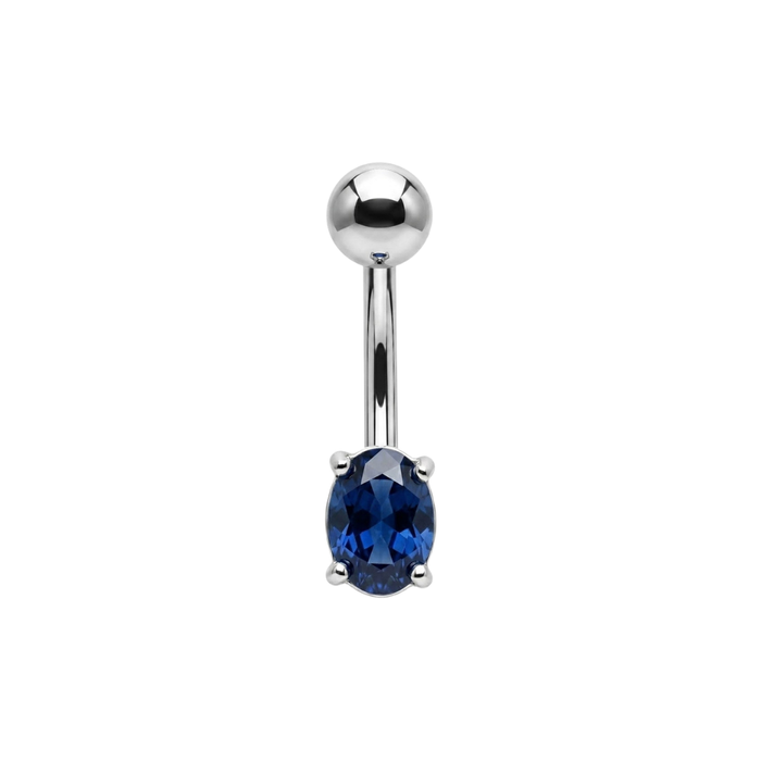 925 Sterling Silver Petite Oval CZ Non Dangle Belly Button Ring