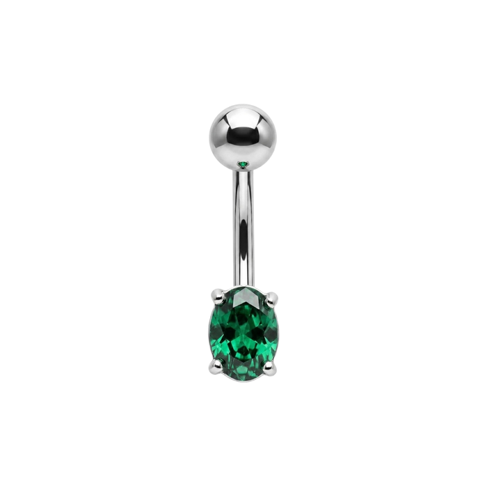 925 Sterling Silver Petite Oval CZ Non Dangle Belly Button Ring