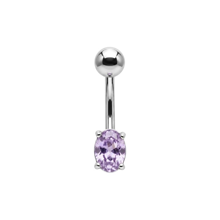925 Sterling Silver Petite Oval CZ Non Dangle Belly Button Ring