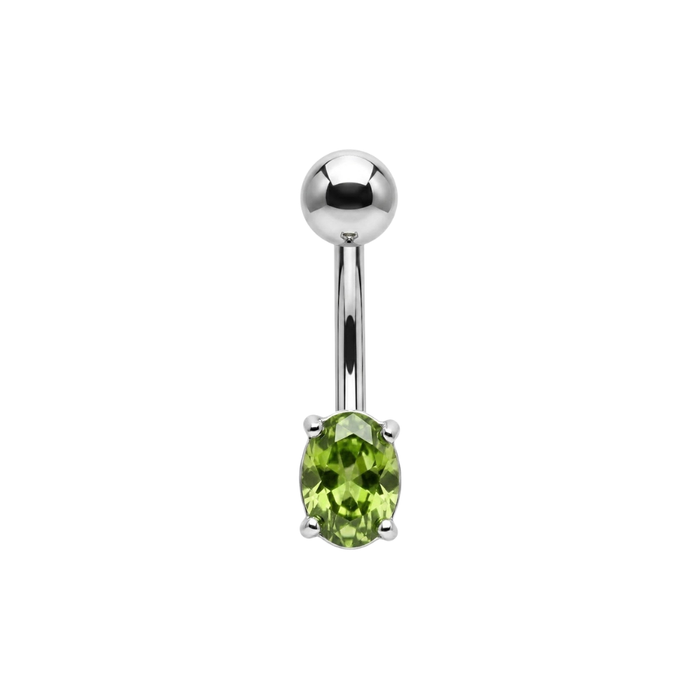 925 Sterling Silver Petite Oval CZ Non Dangle Belly Button Ring