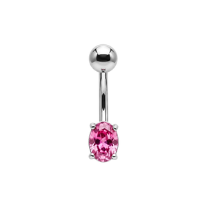 925 Sterling Silver Petite Oval CZ Non Dangle Belly Button Ring